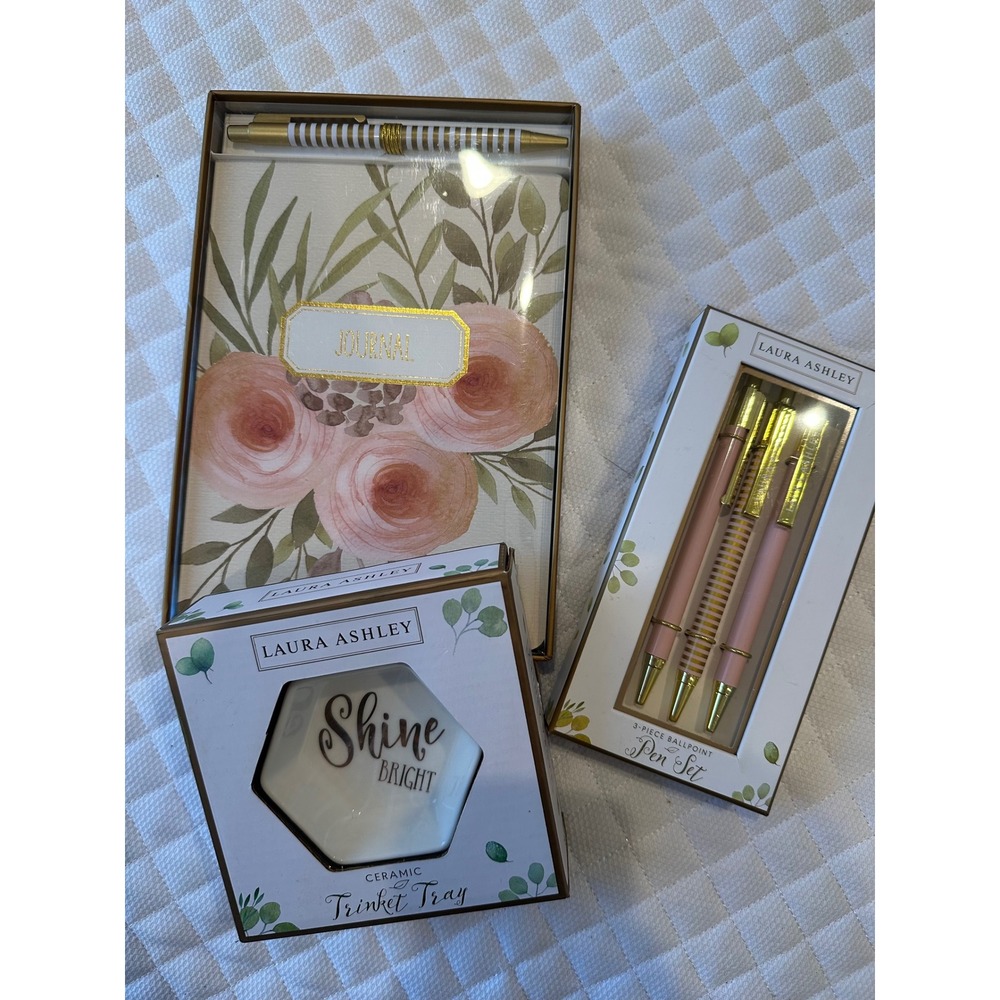 Laura Ashley Floral Notebook Pen Set & Shine Bright Ceramic Trinket Tray Bundle
